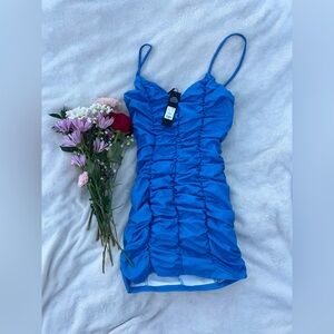 Blue Ruched Mini Dress - Fashion Nova M